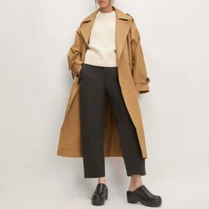 NWT Everlane The Cotton Long Trench Coat Womens M Toasted Coconut Brown